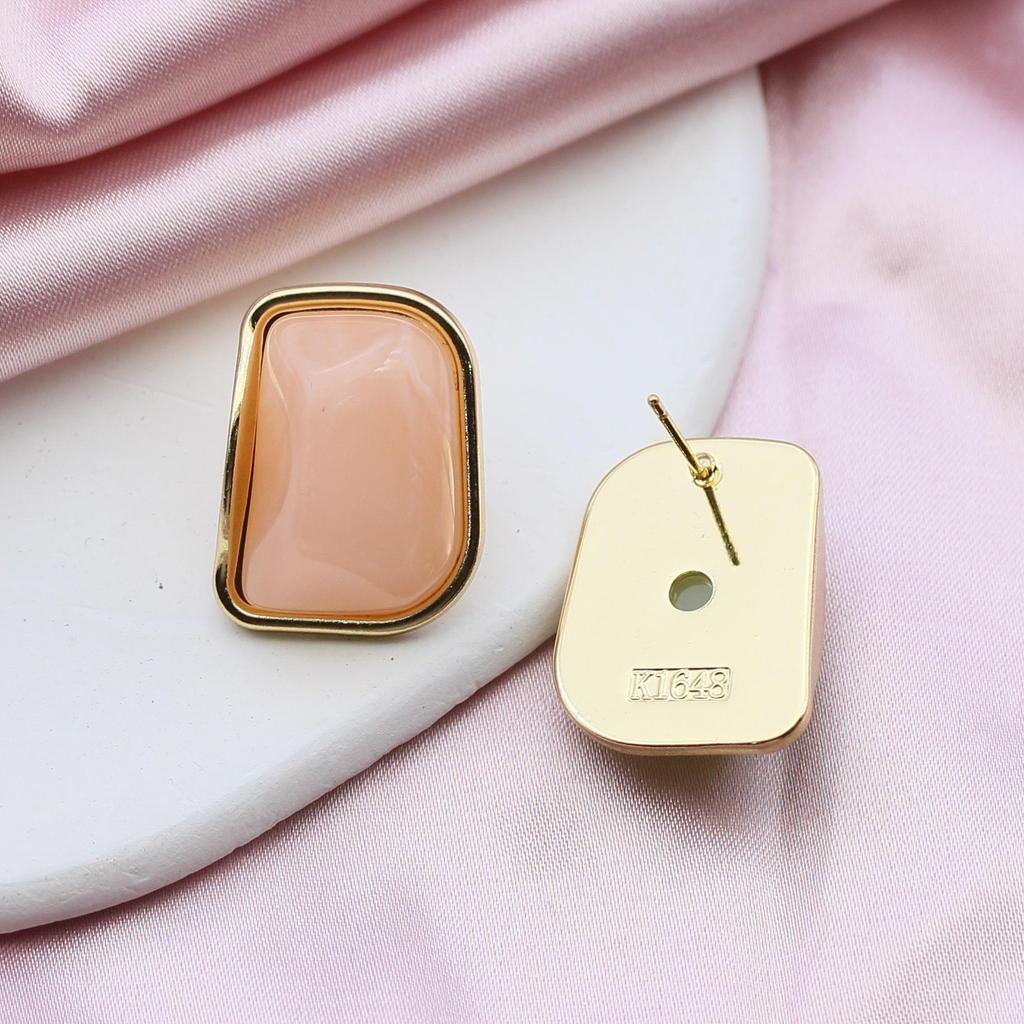 Real Gold Retention S925 Silver Amber Stud Earrings - Versatile Geometric Retro Design