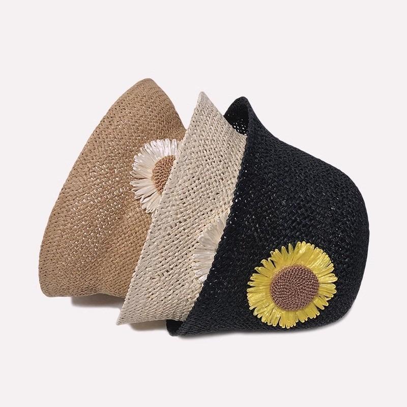Hat Summer Women's New Summer Bucket Hat Straw Woven Sunflower Straw Hat Bucket Hat Seaside Sun Protection Hat