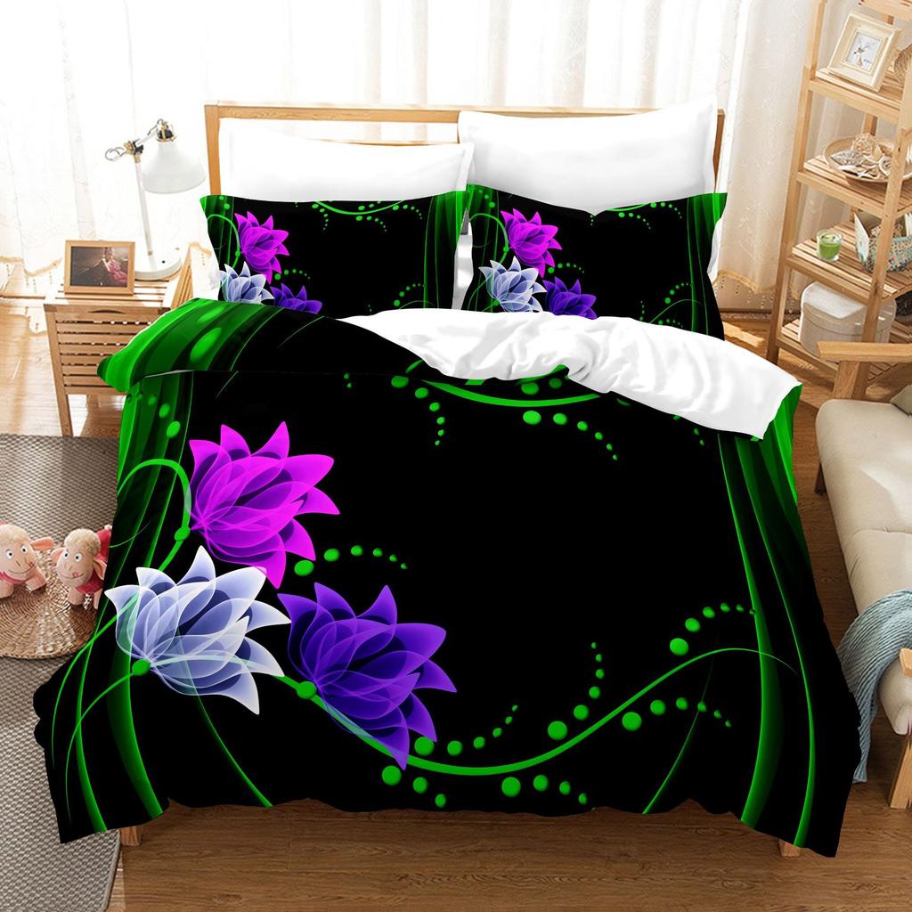 3pcs Bedding Set Red Rose Flowers Print Duvet Cover Set Single Double King Size Bed Set for Adult Home Bedroom with Pillow Case