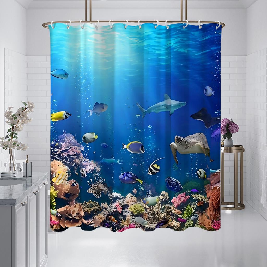 Tenda da Doccia Mondo Sottomarino Vivace Pesci e Barriera Corallina - Lavabile in Lavatrice, Barriera per la Privacy in Bagno e Decorazione per la Casa