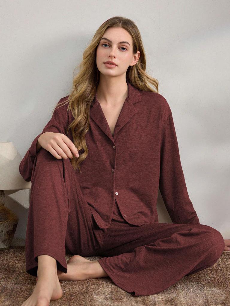 European Style Women's Autumn/Winter Pajama Set: Casual Long Sleeve Cardigan & Pants Homewear