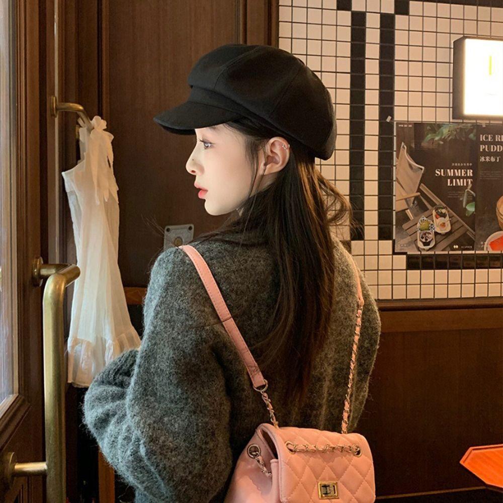 Solid Color Retro Berets Hat Korean Style Painter Cap Fashion Vintage Newsboy Cap  Girls