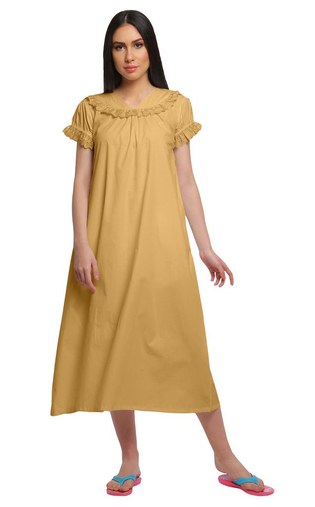 Moomaya Solide Damen-Nachtwäsche aus Baumwolle mit kurzen Ärmeln