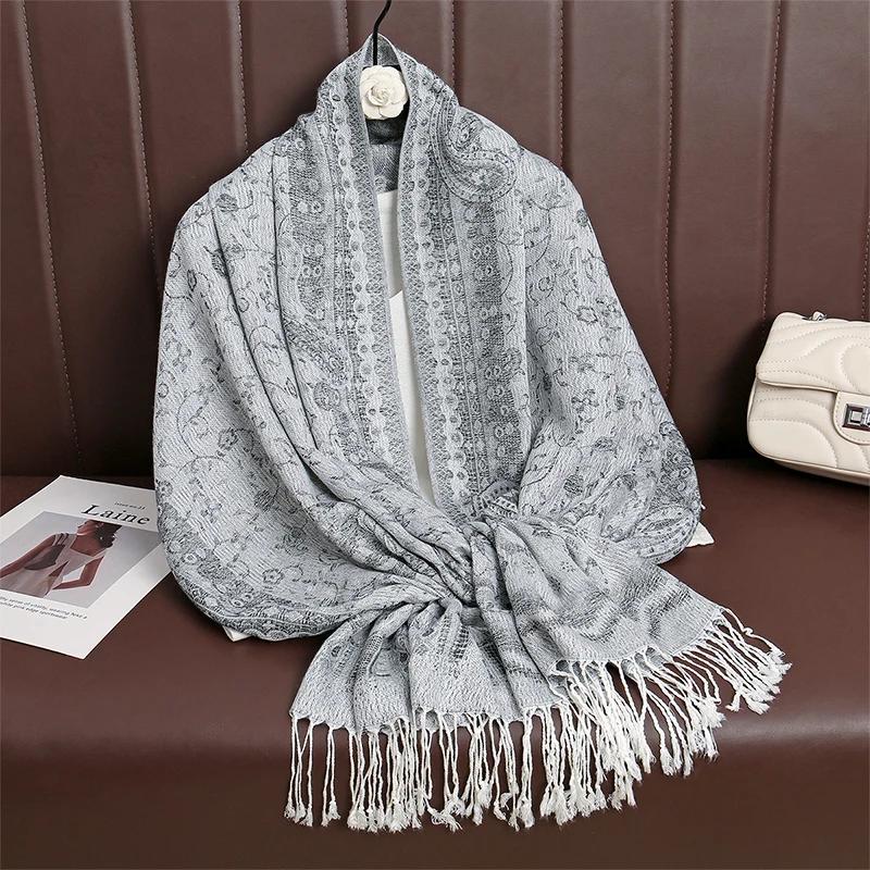 Women Paisley Scarf Cashmere Feeling Pashmina Shawls Tassel Hijab Head Wraps Femme Winter Scarves Foulard Bufanda 2024