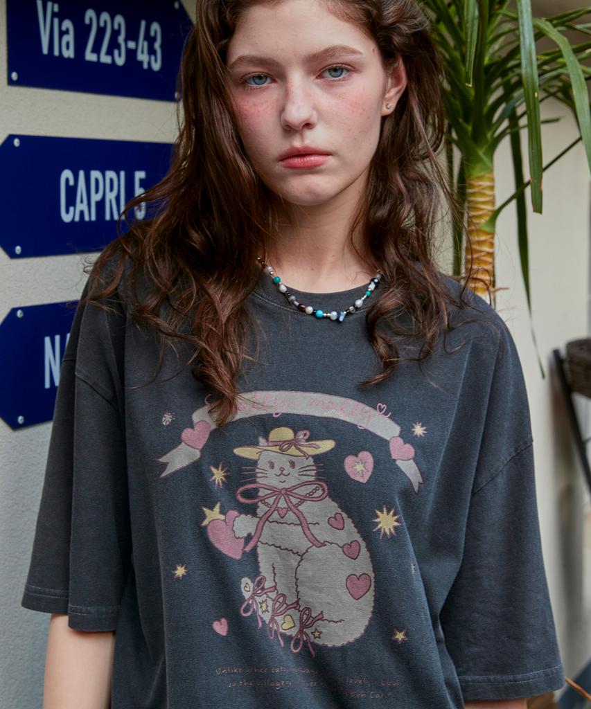 CPGN STUDIO Cat'S Ribbon Pigment Short Sleeve T-Shirt Smoke Black