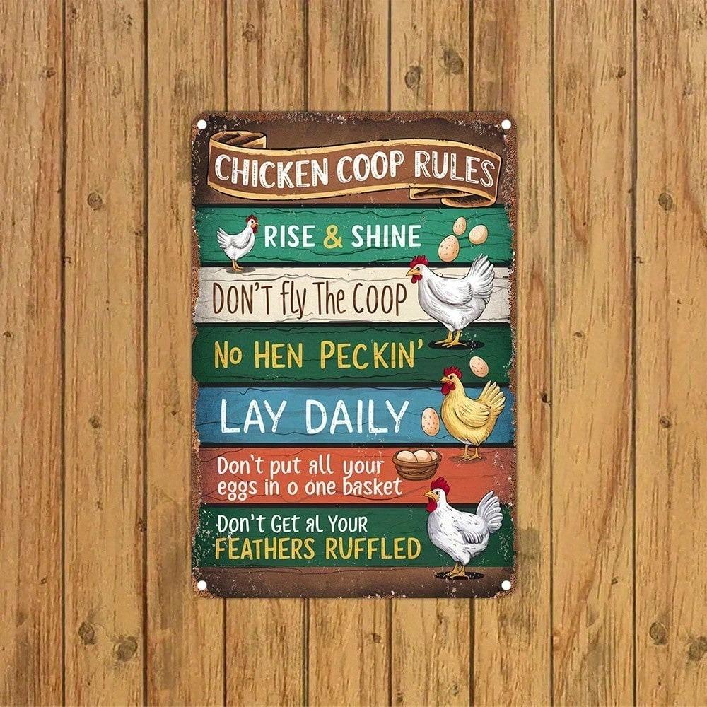 Vintage Chicken Tin Sign Farmhouse Wall Decor Metal Art