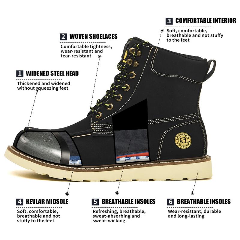 Wasserdichte Arbeitssicherheitsschuhe Stahlkappenschuhe Herrenstiefel High-Top Arbeitsstiefel Durchstichfeste Schutzschuhe Lederstiefel Sicherheit