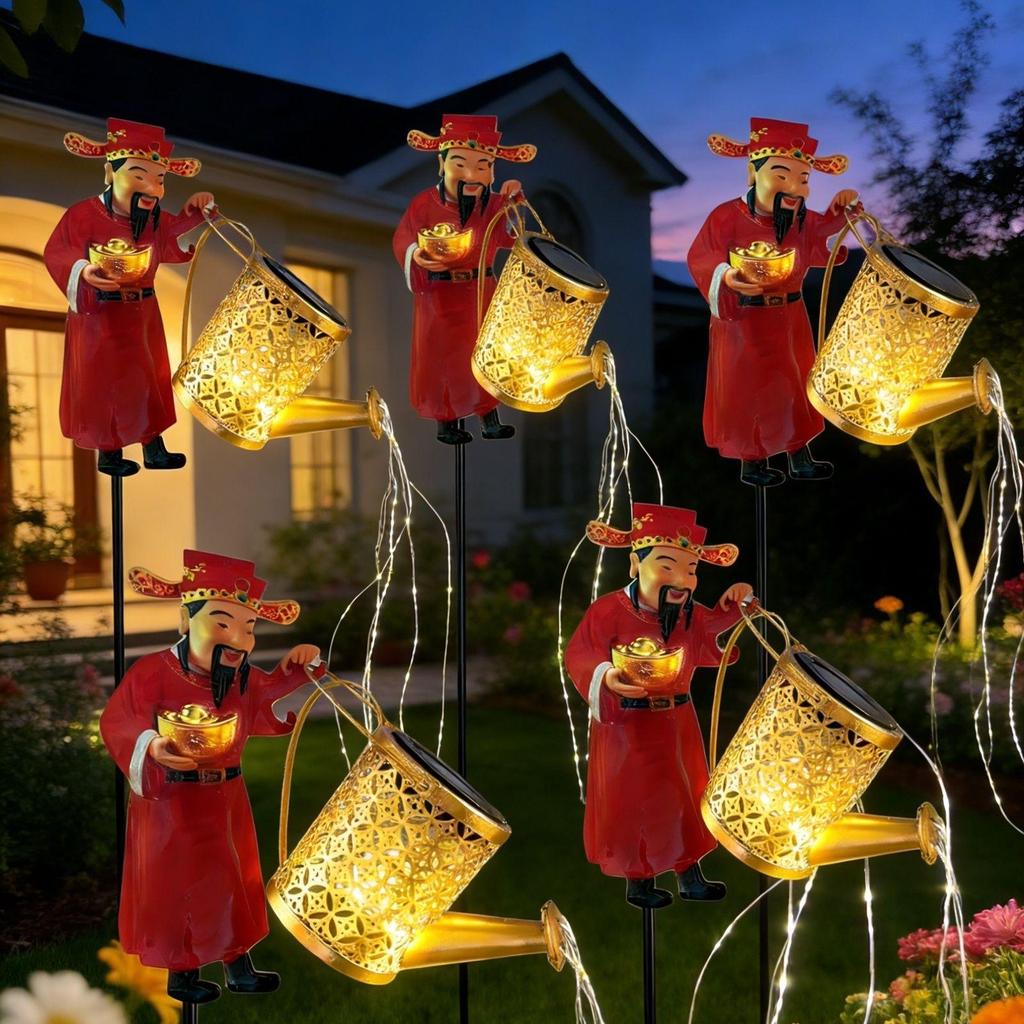 Retro Wrought Iron Solar Kettle Lamp with Copper Coin Design for Outdoor Courtyard Decor