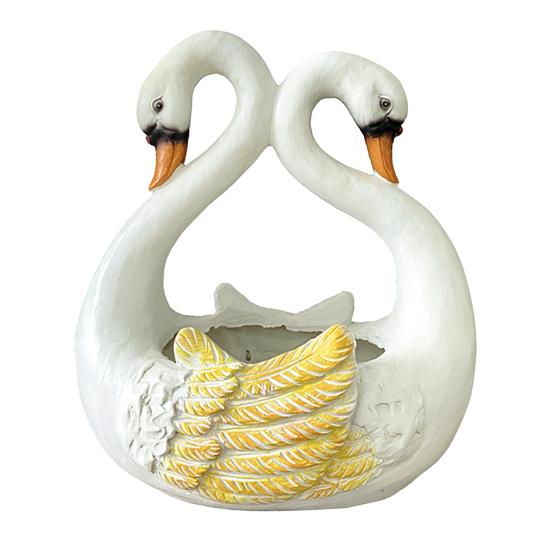 White Swan Planter Resin Pot Outdoor Animal Swan Couple Flower Plant Container