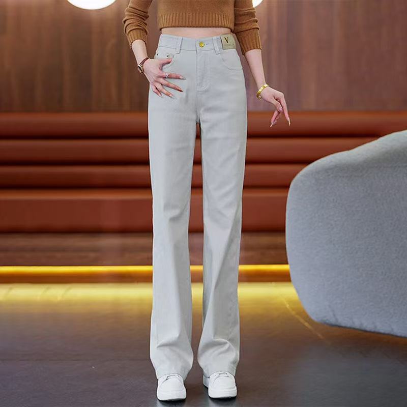 

Весна/лето Женские джинсы с высокой талией Свободные джинсы с широкими штанинами Прямые брюки 4XL серый