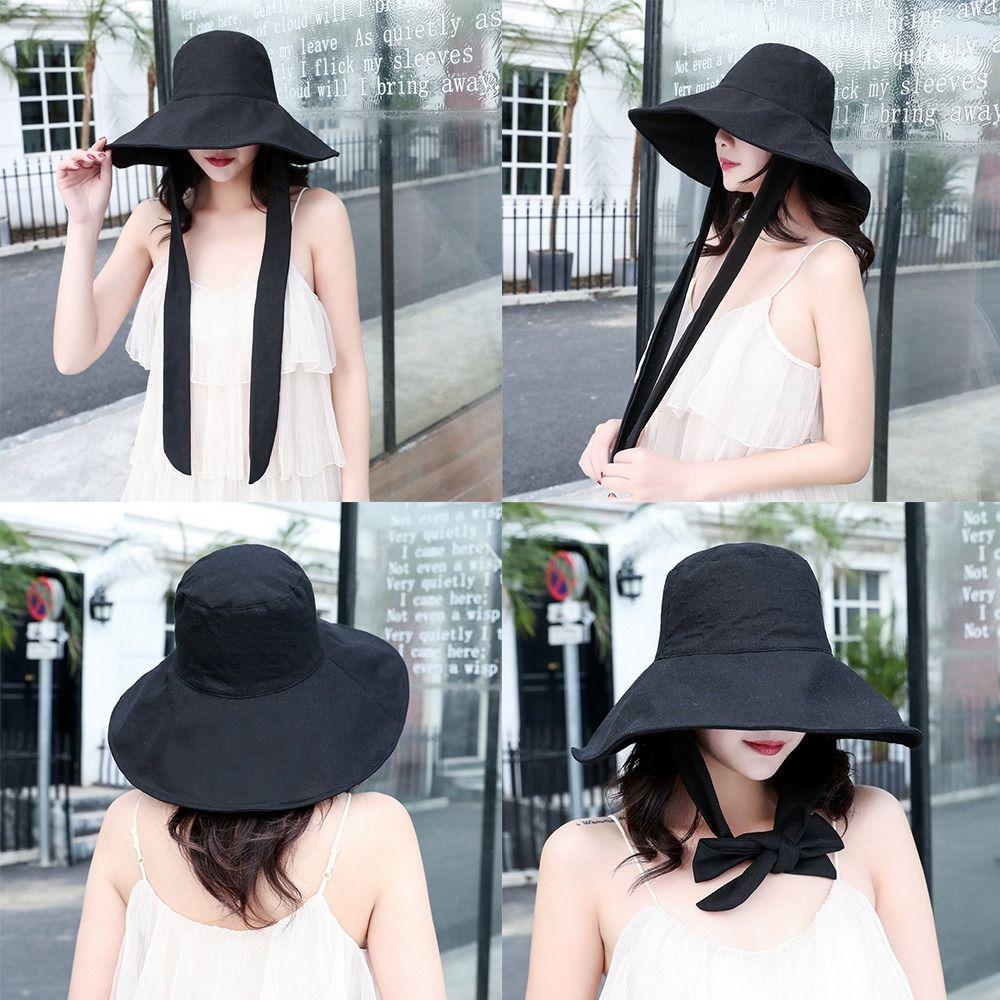 Stylish Accessory Tie Design Fisherman Hat Big Brim Cotton Linen Bucket Hat Foldable Visor Cap Women