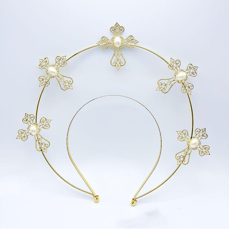 Goddess Headpiece Cross Crown Headband for Womens Girls Vintage Headwear Props