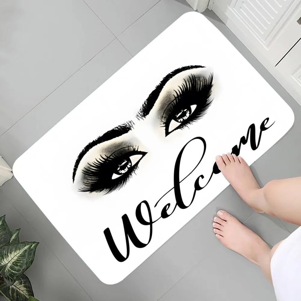 Eyelash Pattern Printed Carpet Flannel Foot Pad Mat Suitable for Bedroom Bathroom Kitchen Entrance Rug Home Decoration