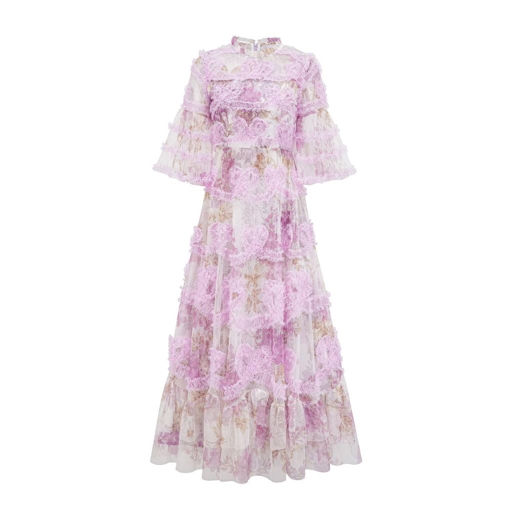 Sweet Temperament Dress Simple Niche Round Neck Short Sleeve Long Skirt Seaside Vacation Dress