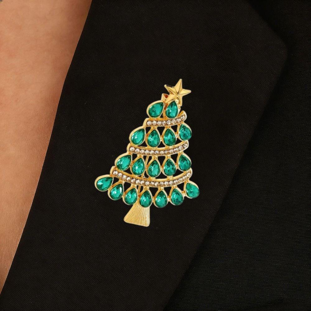 Full Rhinestones Christmas Tree Brooch Enamel Christmas Crystal Pins New Year Gift