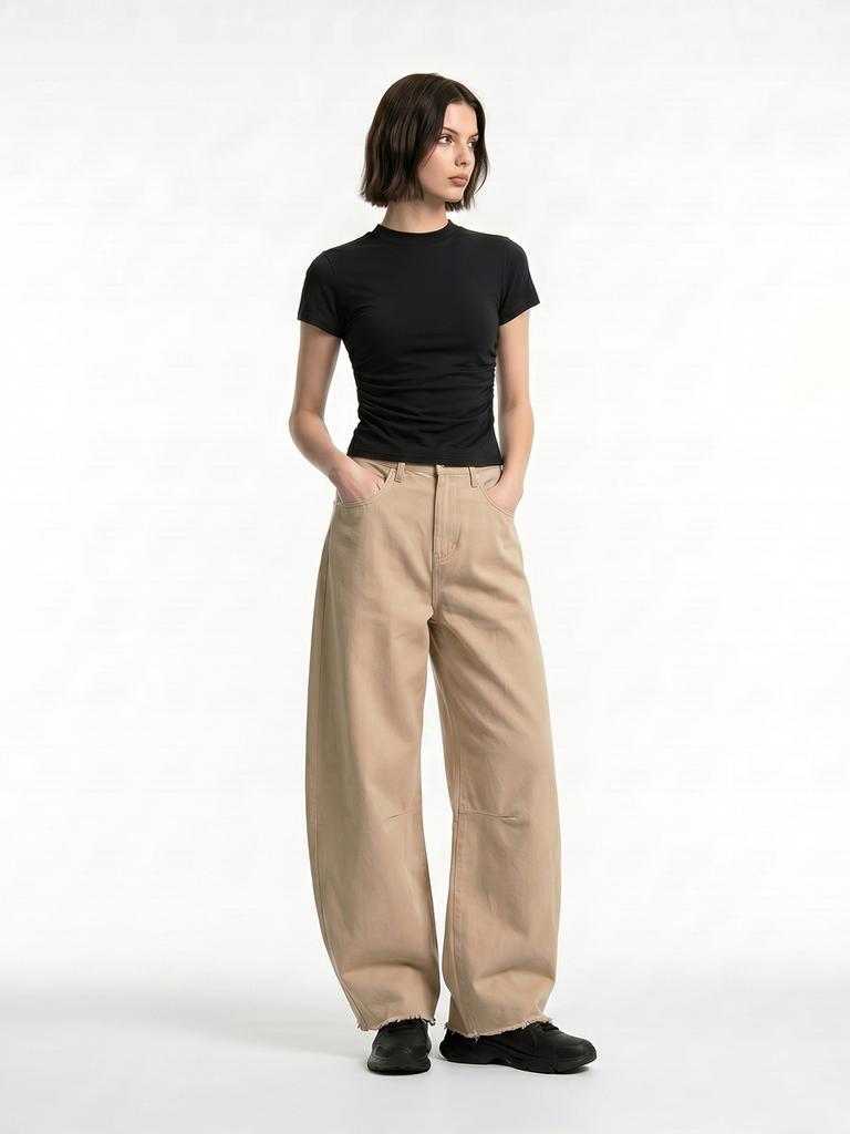 Chaenseseunoi Lument Balloon Fit Cut Cotton Pants (Beige/White)/W262Pt11