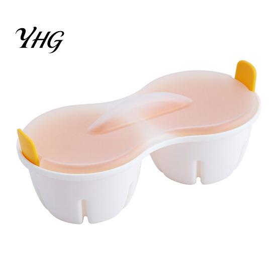 Hard Boiled Egg Maker Dual Cavity Microwave Poacher with Lid, Heat Resistant Plastic Compact Cooker Double Hole Steamer, Quick Breakfast Tool
