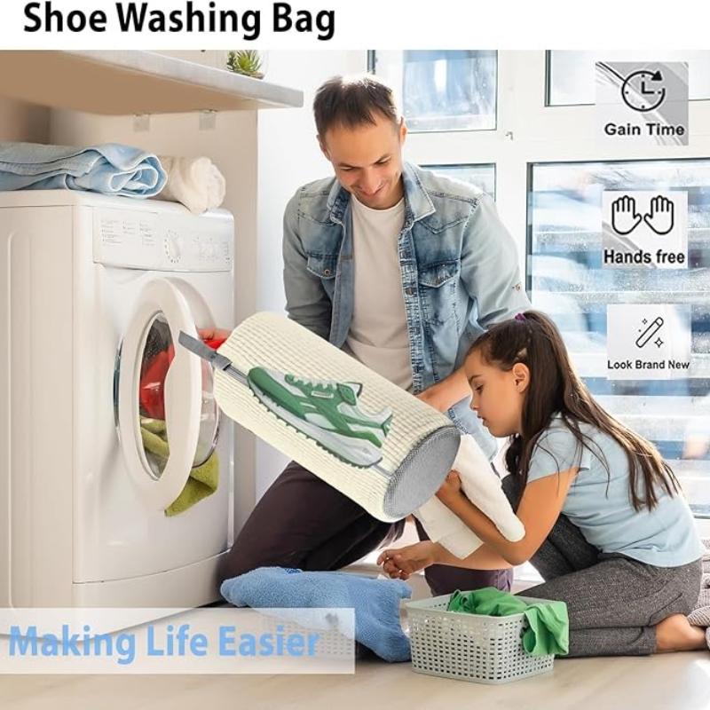 Shoe Washing Machine Bag With Shoes Drying Rack Set Durable Laundry Shoe Bag For Washer & Dryer Fluffy Fibers Washing Shoes Bag