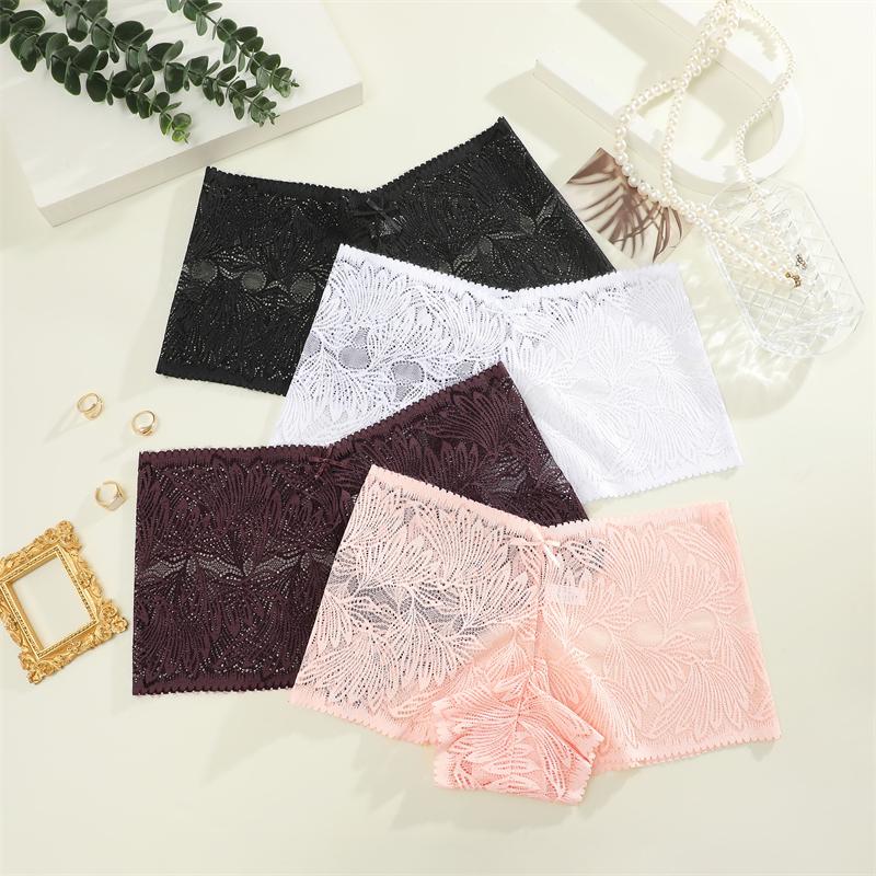 FINETOO 3 Stück Damen Spitze Floral Boyshort Sexy Hollow Out Unterwäsche Niedrige Taille Atmungsaktive Slips Mädchen Weiche Transparente Lingerie