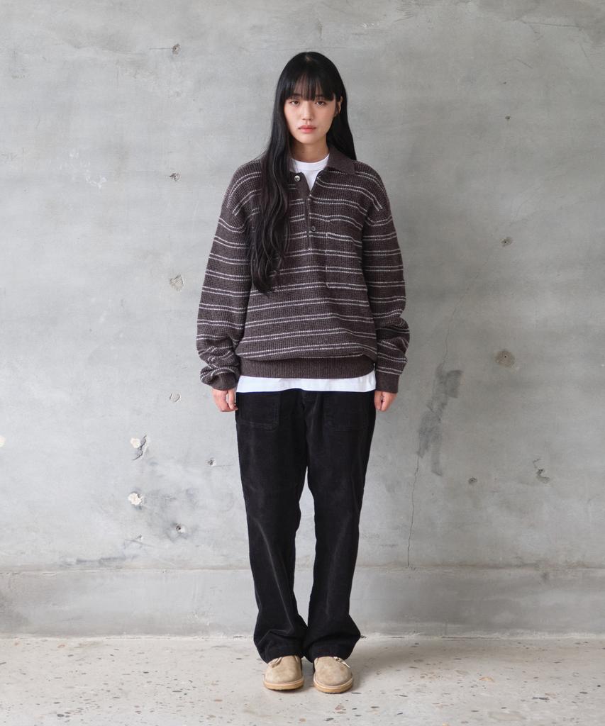 HORLISUN Casey Border Knit Pullover Melange Brown