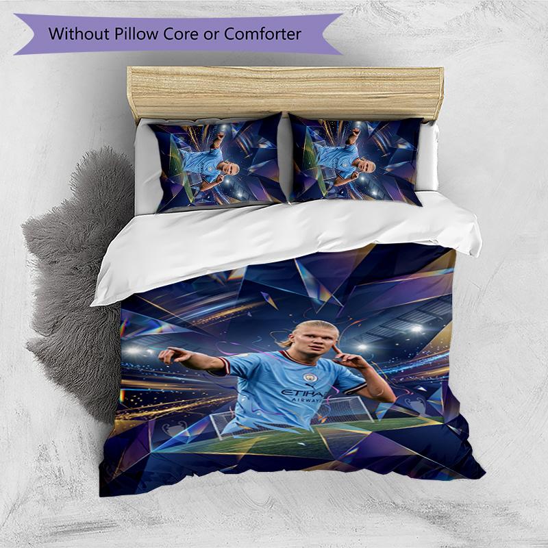Set Biancheria da Letto 3 Pezzi Stampato Erling Haaland Traspirante Copripiumino con Federe Biancheria da Letto Decorativa per Camera da Letto Casa
