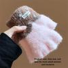 Polyester Plush Knitted Gloves Thick Warm Winter Gloves Soft Half Finger Gloves  Girls