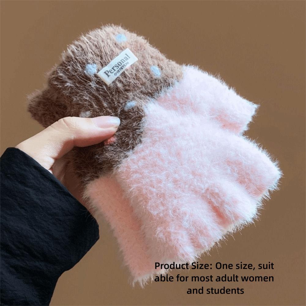 Polyester Plush Knitted Gloves Thick Warm Winter Gloves Soft Half Finger Gloves  Girls