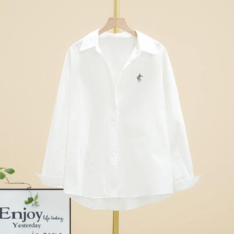 Women Spring Long Sleeve Embroidered Button Down Shirt Casual Loose Fit