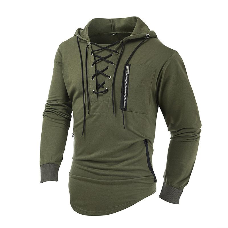 Herren Frühling Herbst Hoodie Einfarbig Riemen Reißverschlusstasche Sport Streetwear Heißgeprägtes Sweatshirt