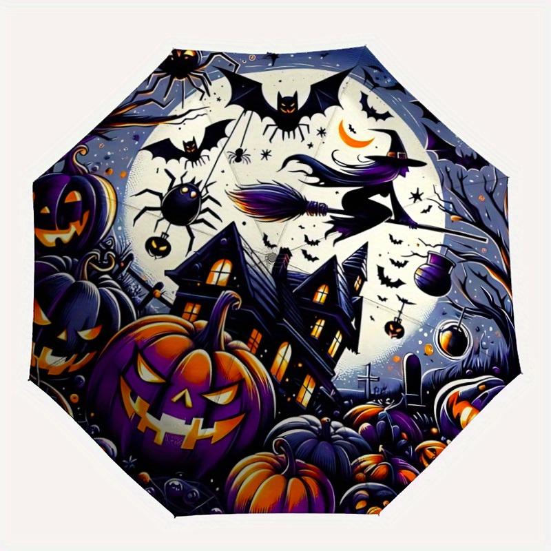 

1pc Halloween Spooky Automatic Open/close Umbrella, 8-Rib sturdy structure, Portable Travel Umbrella, Parties, Everyday Use, Outdoor Accesso