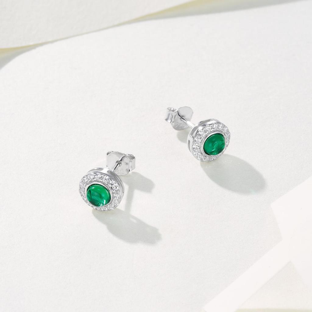Zhou Hengfu S925 Sterling Silver Cultured Emerald Earrings - Versatile High-End Women's Fashion Accessory