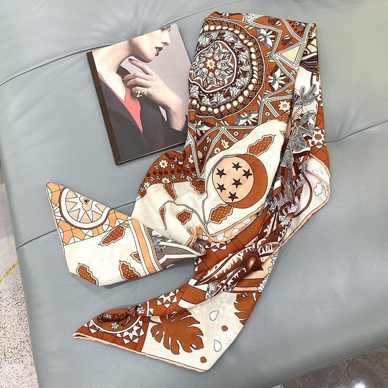 Scarf Women's Spring and Autumn New High-end Printed Decorative Large Square Scarf Temperament Curled Edge Outside Warm Shawl Scarf
