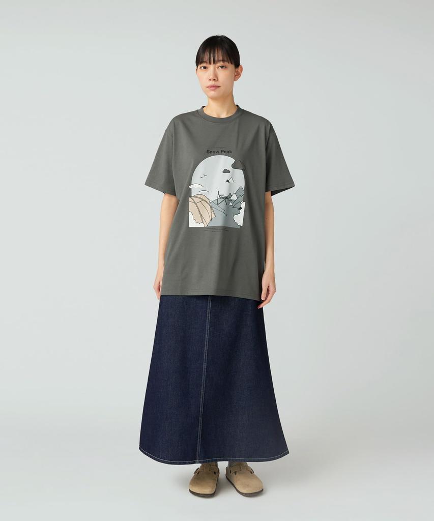 Snow Peak Camping Graphic Short and XXL T-Shirt TS-25AU008, Sleeve, Men's Women's, Gray,
