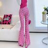 Spring Thin Women's High-waisted Flared Pants Slim Fit Trousers Printed Stretch Flared Pants