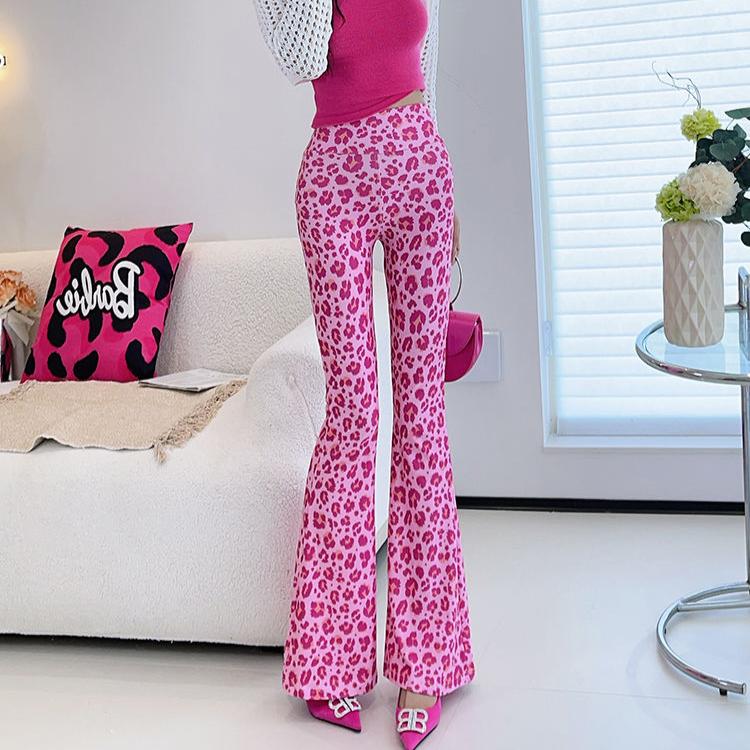 Spring Thin Women's High-waisted Flared Pants Slim Fit Trousers Printed Stretch Flared Pants