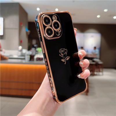 Luxury Plating Rose Flower Bumper Phone Case For iPhone 11 12 13 Mini 14 15 Pro X XR Xs Max SE2 SE3 Protector Cover On 14 Plus