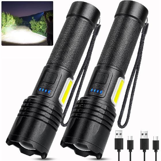 Rechargeable Flashlights High Lumens 2 Packs, 990000 Lumens Super Bright LED Flashlight with 7 Modes & Waterproof, Powerful Flash Light for Home