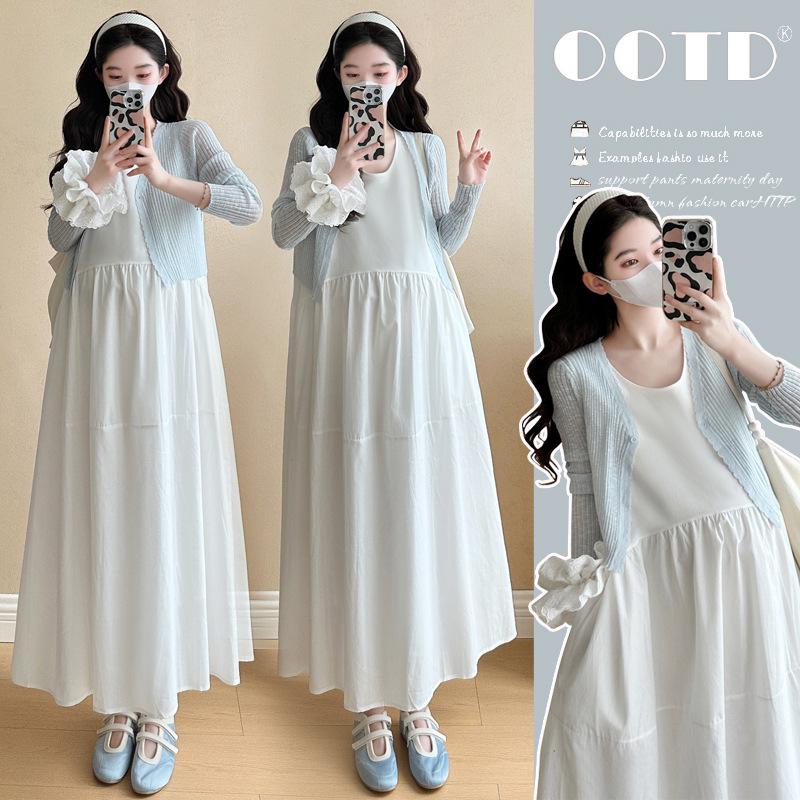 Spring 2026 Maternity Two-Piece: Stylish Long-Sleeve Cardigan & Loose Camisole Dress M