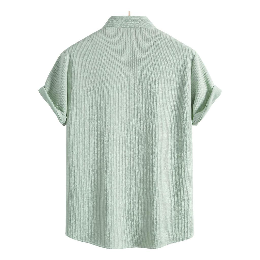 2025 Men's Solid Color Short Sleeve Lapel Shirt - European & American Casual