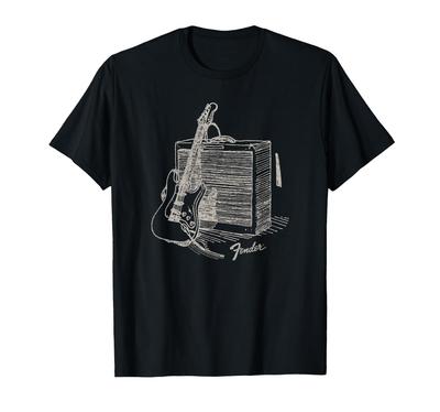 Guitar Resting On Amplifier Retro Outline Image T-shirt