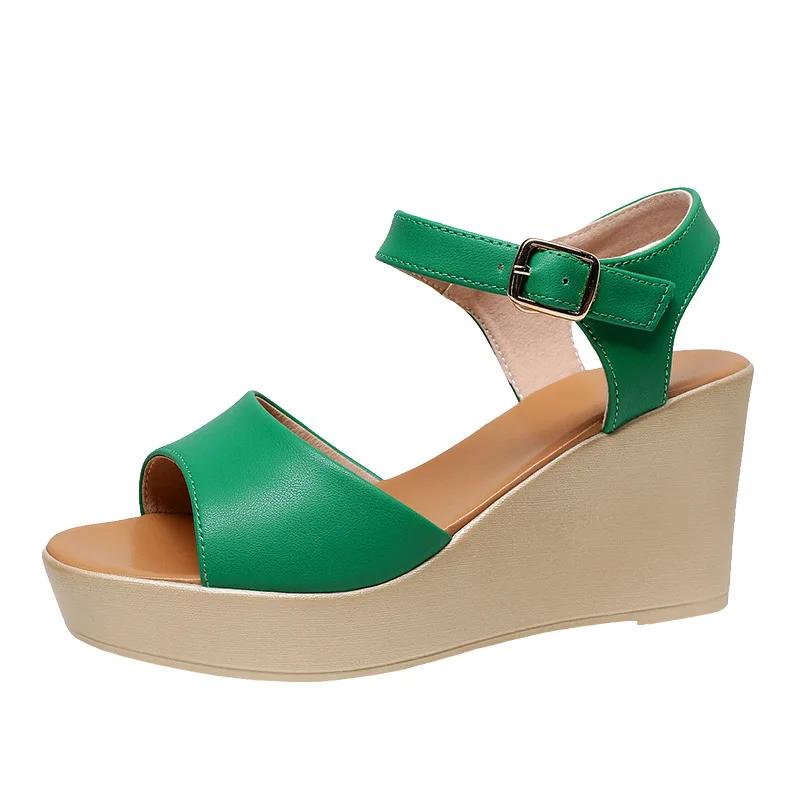 6cm 8cm 10cm Small Size 33-43 Comfortable Thick Bottom Green Sandals Platform Wedges Shoes 2025 Summer High Heels Sandals Office