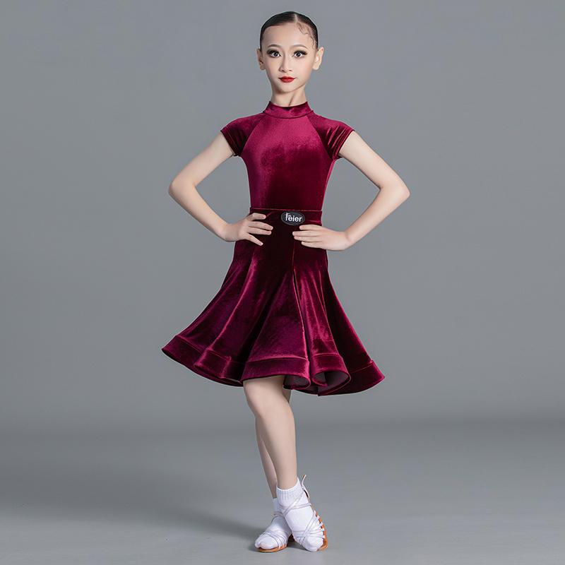 Girls' Latin Dance Velvet Competition Dress - 2025 New Style, Short-Sleeved Summer Design