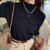 Undercoat for Women Half High Neck Black Fungus Edge Knitted Sweater Long Sleeved Thin Sweater Fashionable and Cute