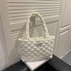 Autumn Bow Quilted Design Women Shoulder Bags Large Capacity Solid Color Ladies Tote Bag College Style Simple Girls Handbags