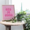 Pink Preppy Christian Wall Decor - God is Good Aesthetic Wall Decor for Women, Woman, Teen Girls - Vintage Retro Religious Gifts - Funky Chic Home