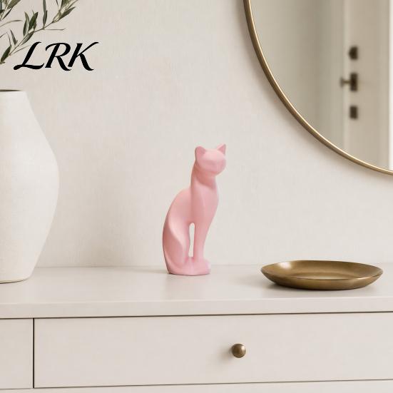 Staubgeschützte Katzenfigur 3D-gedruckte Kätzchenskulptur, Minimalistisches Ornament Matt Geometrisches Design, Moderne Hausskulptur Dekor in Schwarz Rosa Weiß,