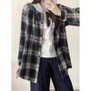 The real shot is not reduced, American retro hooded plaid shirt autumn new loose fake two-piece shirt casual coat