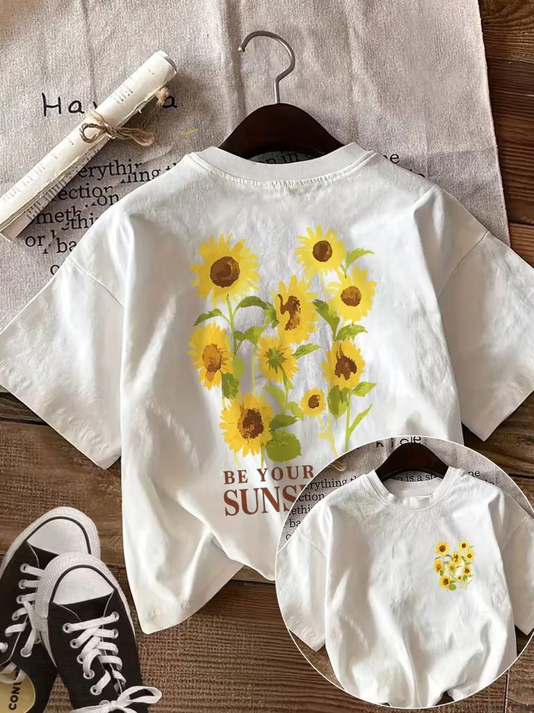Watercolor Sunflower Unisex Short Sleeve Tshirt Short Sleeve Top Vintage Sunflower Graphic For Spring Outdoor Picnic Trips