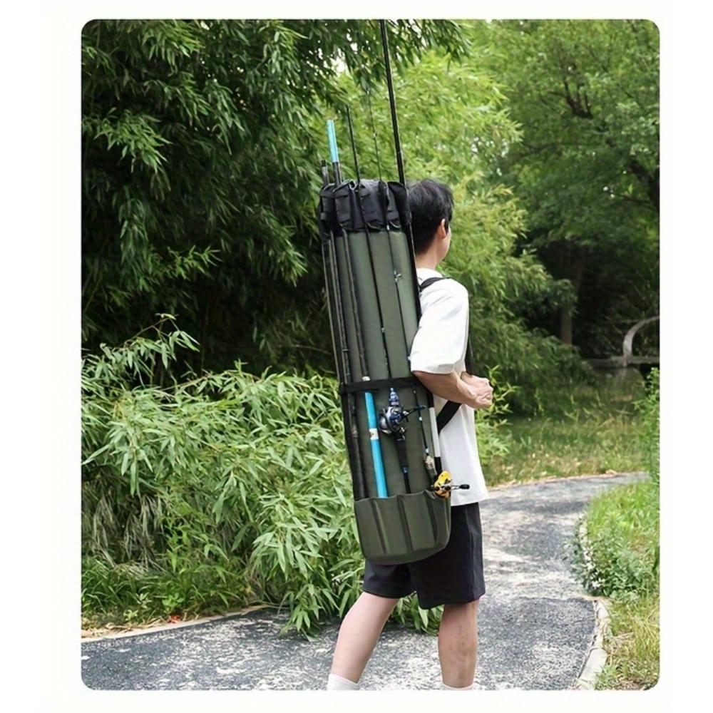 Green fishing rod bag, durable folding fishing gear handbag, multi-functional large-capacity high-quality fishing rod box.