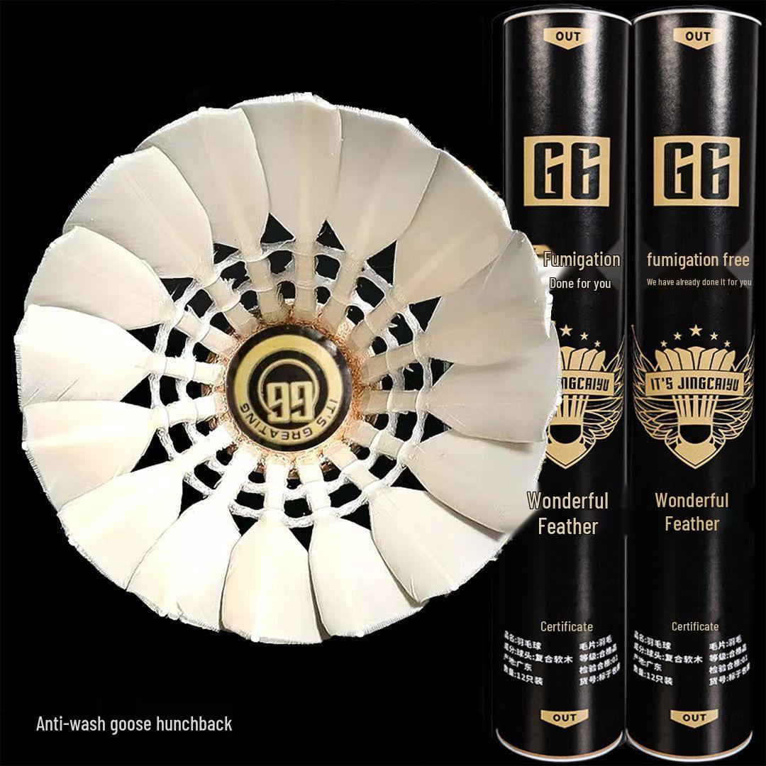 Premium Outdoor Goose Feather Shuttlecock for Stable Flight and Durability in Training and Competition Feather 76 Speed - Pack of 12